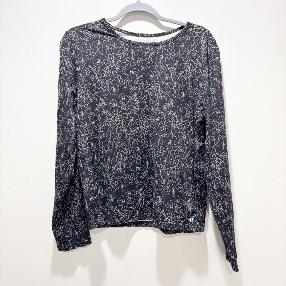 Hang Ten Black Grey Long-Sleeve Floral Print UPF Sun Protection Top XXL